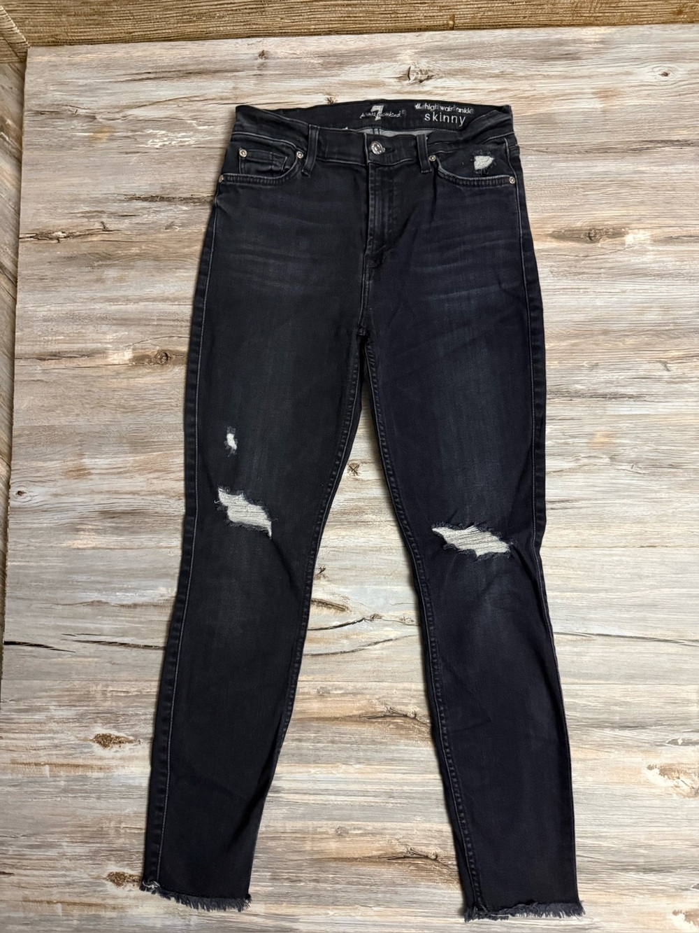 7 For All Mankind Jeans Women’s 27 High Waist Ankle Skinny Black Faded Distress